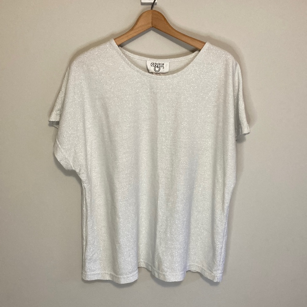 Cervelle Vintage Silver Metallic Top, Plus Size 1X, short sleeve